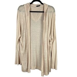 Tahari Linen Lagenlook Long Sleeve Open Front Hooded Cardigan 2X Peach Cream